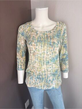 Rose & Olive Scoop Neck Sweater in Blue, Green & Cream